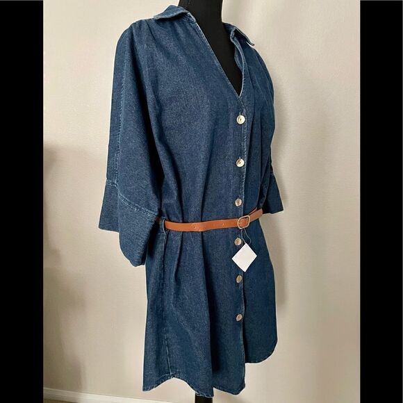 NWT Zara Belted Denim Shirt Dress - Picture 5 of 12